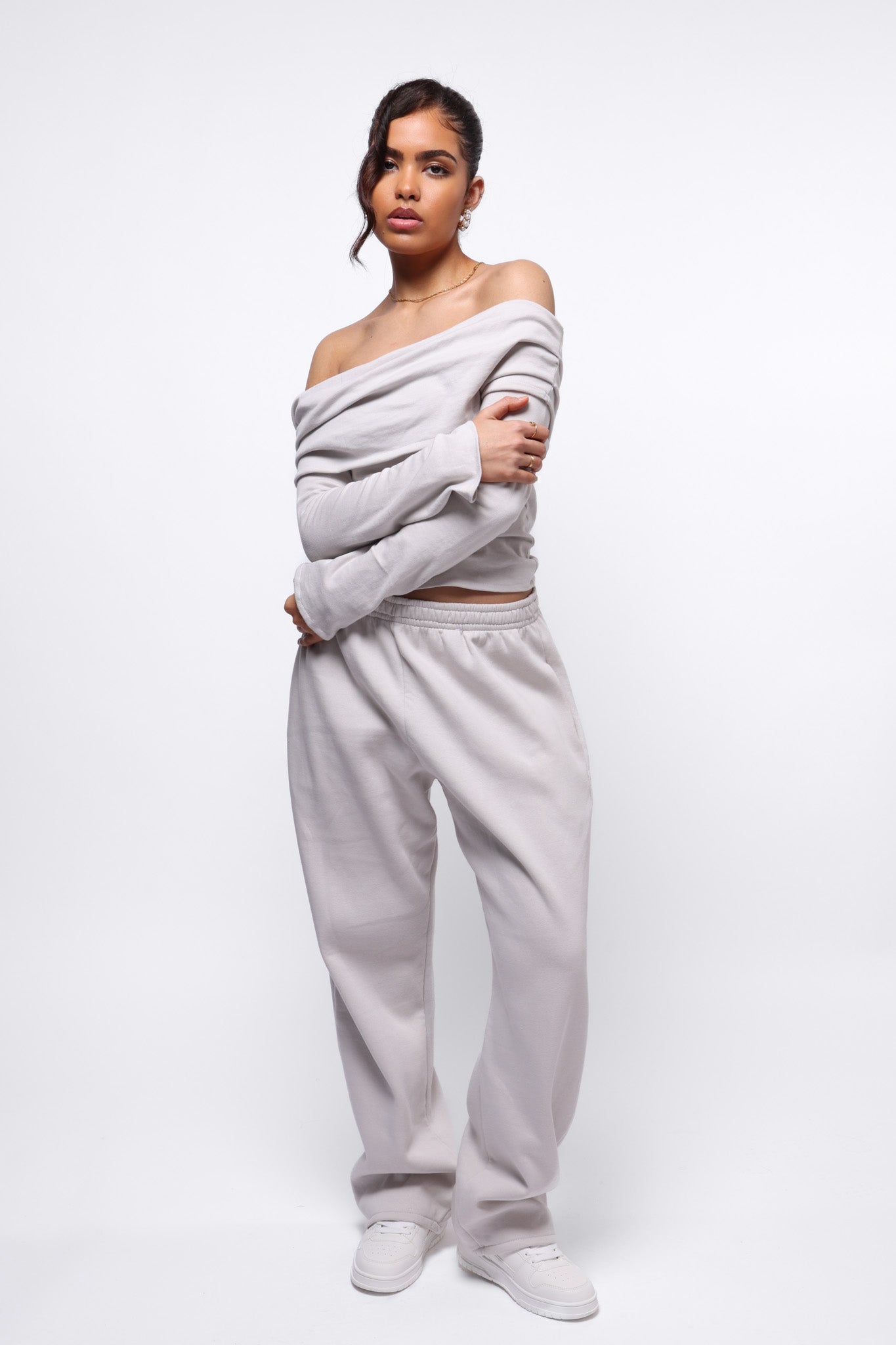 Lounge Bardot Top - Light Grey