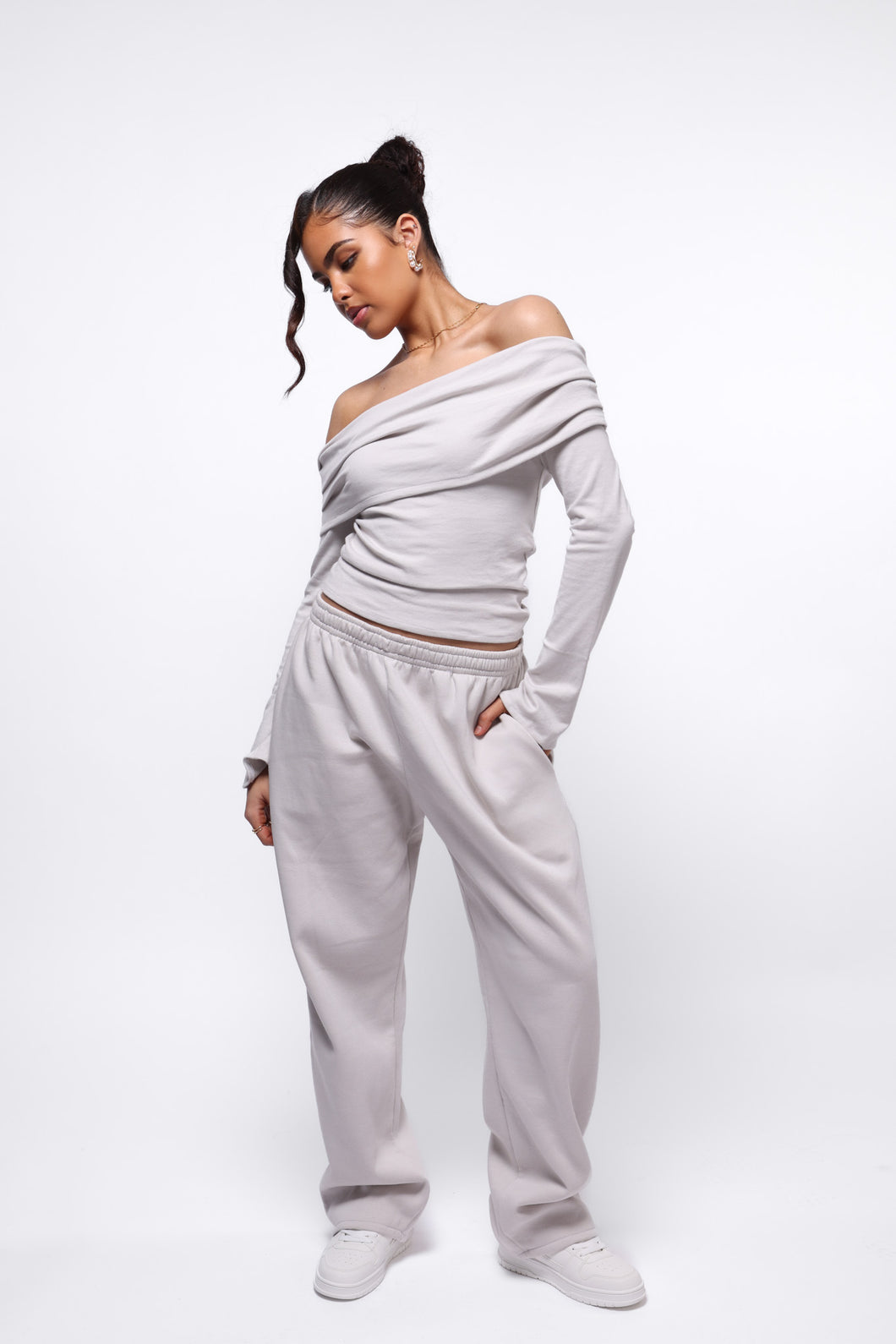 Lounge Bardot Top - Light Grey