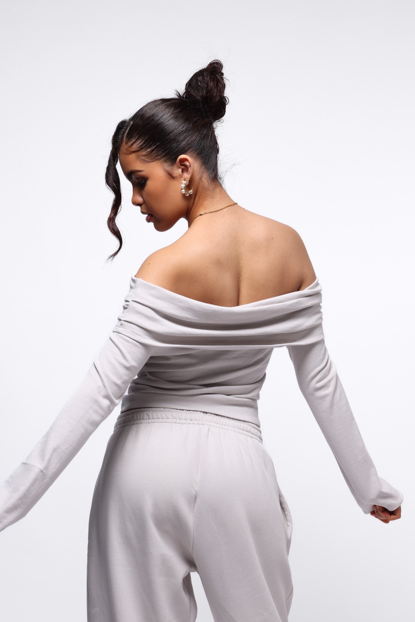Lounge Bardot Top - Light Grey